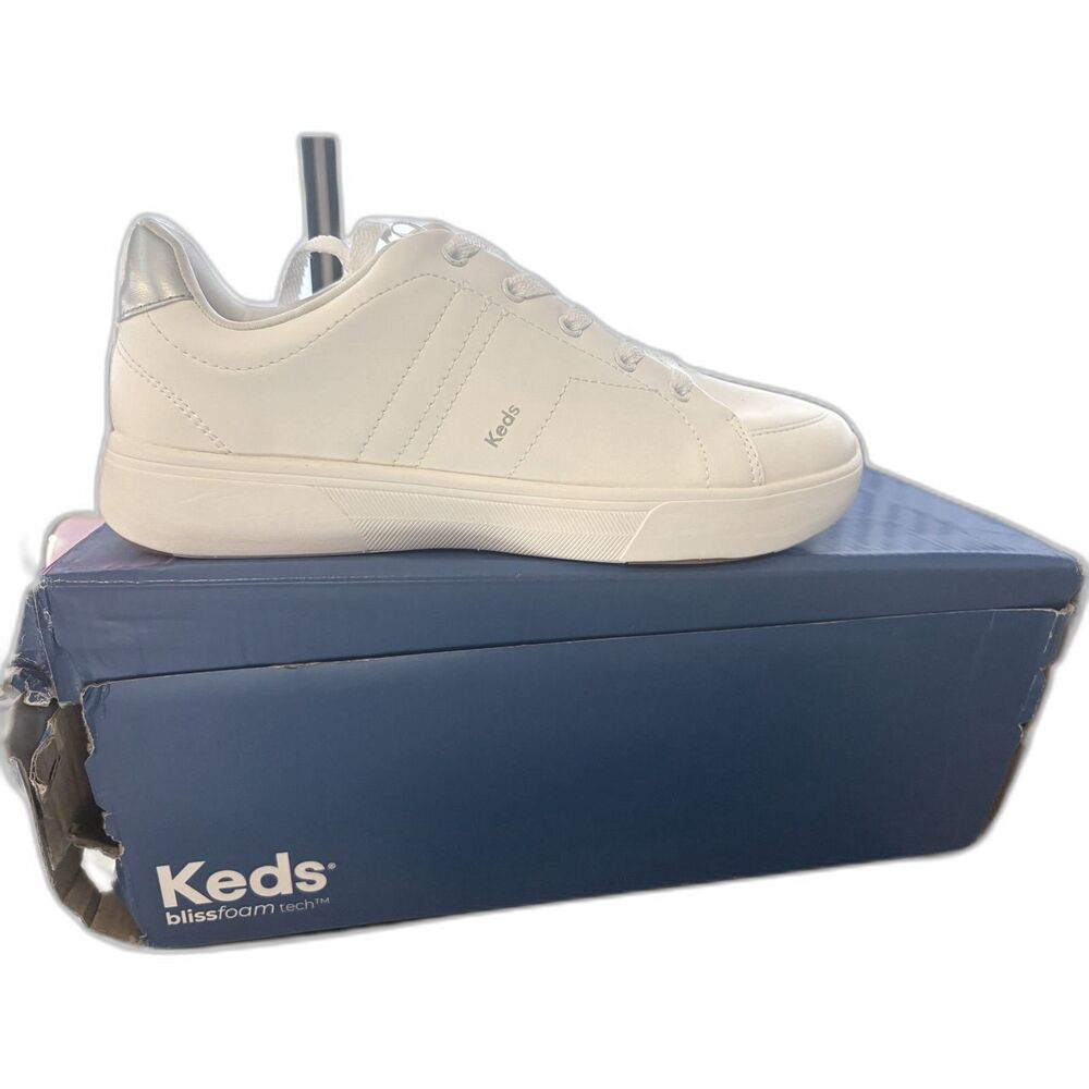 Keds Womens Lace Up - Leather Sneaker white/silver 8.5 NIB